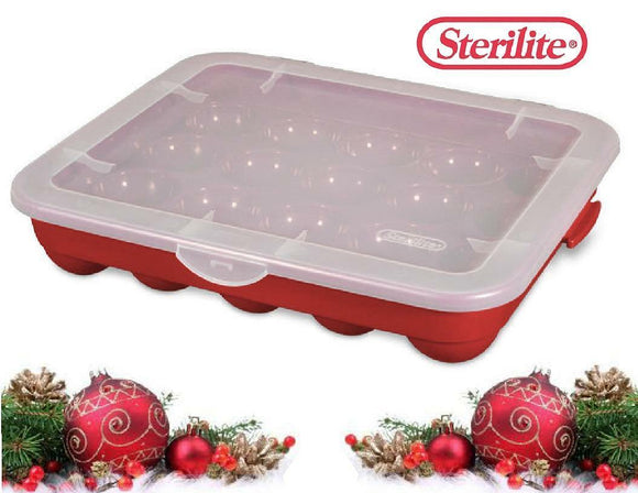 1 STERILITE Hard Plastic 20 CHRISTMAS ORNAMENT STORAGE Case BOX